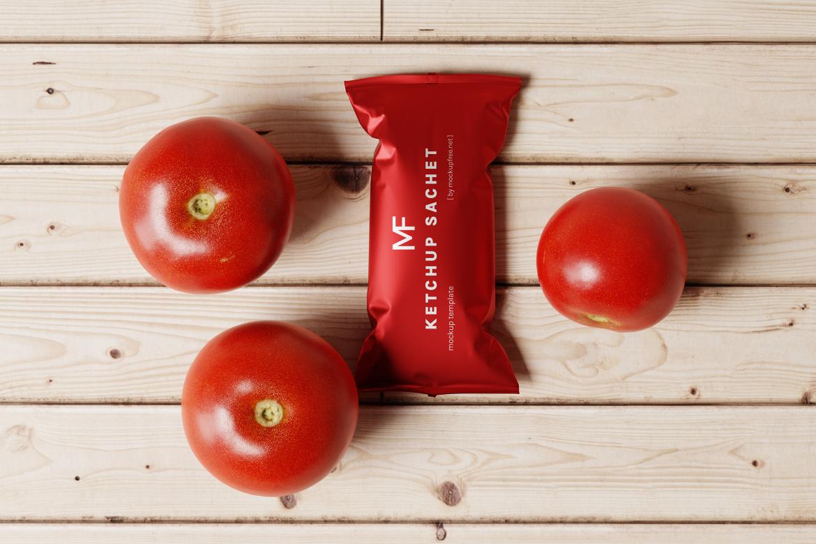 Tomato Ketchup Sachet Packet Mockups