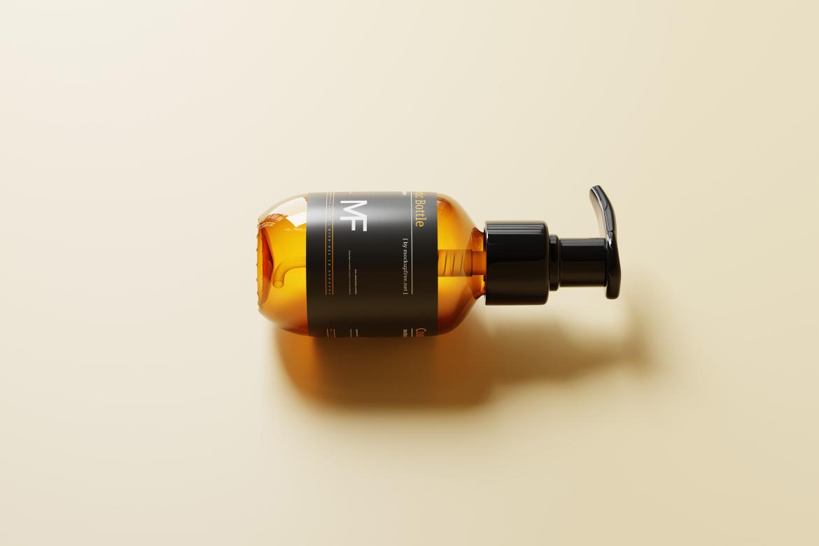 Small Amber Glass Cosmetic Pump Bottle Mockups