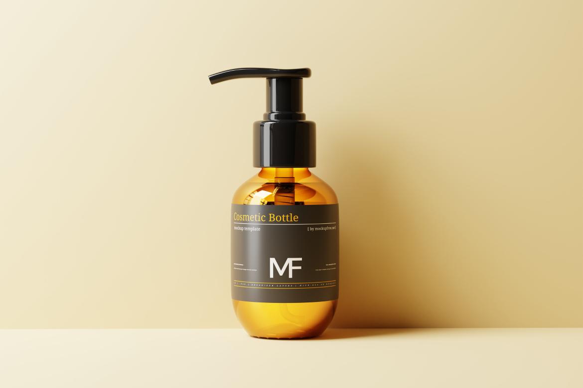 Small Amber Glass Cosmetic Pump Bottle Mockups