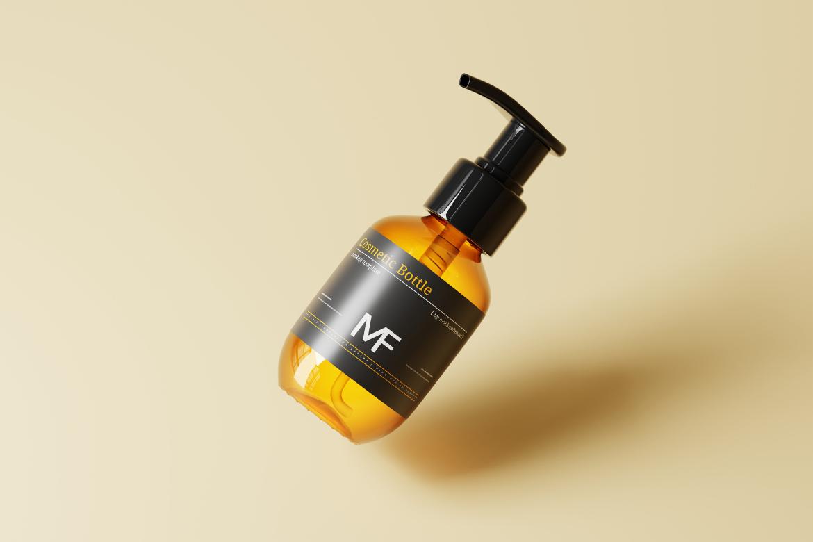 Small Amber Glass Cosmetic Pump Bottle Mockups