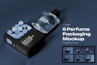  6 Perfume Packaging Mockups. Box and Bottle