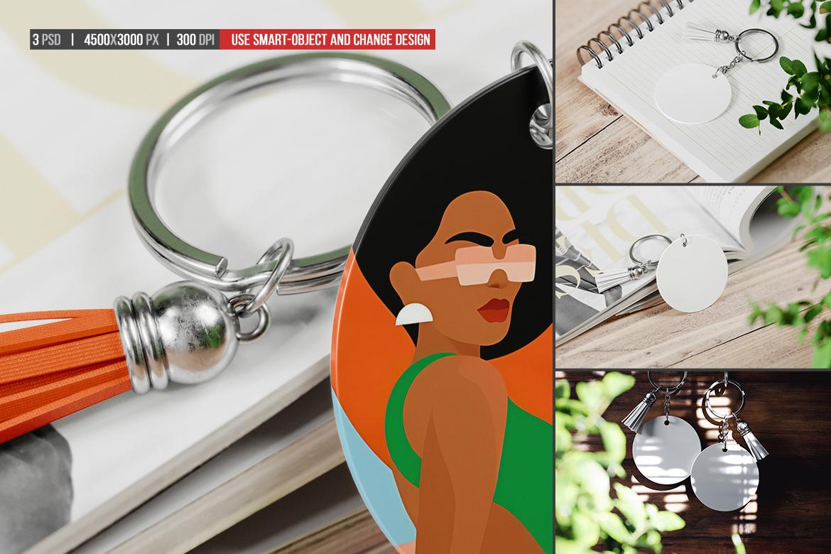 Round Keychain with Tassel Mockup