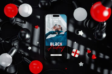 Phone Screen with String Lights Bulbs Black Scene Mockup