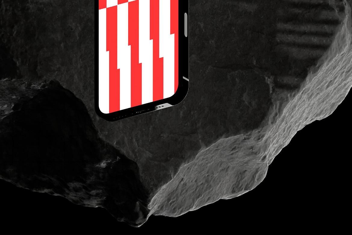 Floating iPhone 13 with Rock Mockup