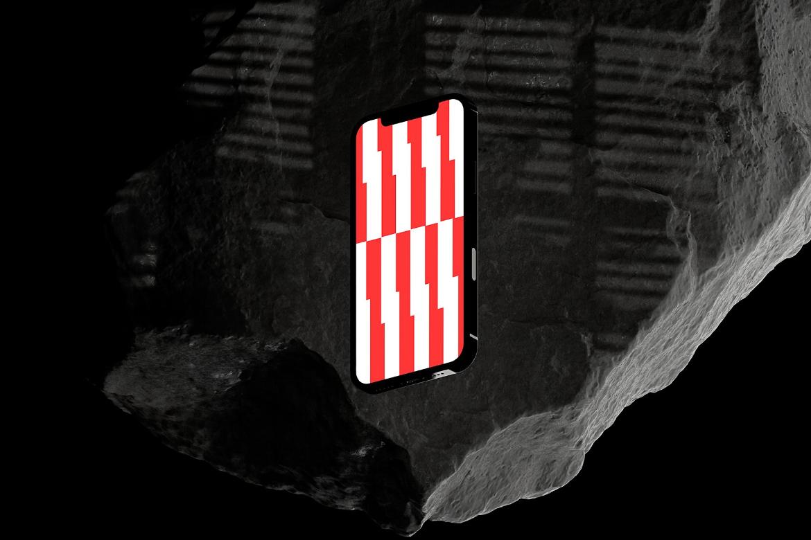 Floating iPhone 13 with Rock Mockup
