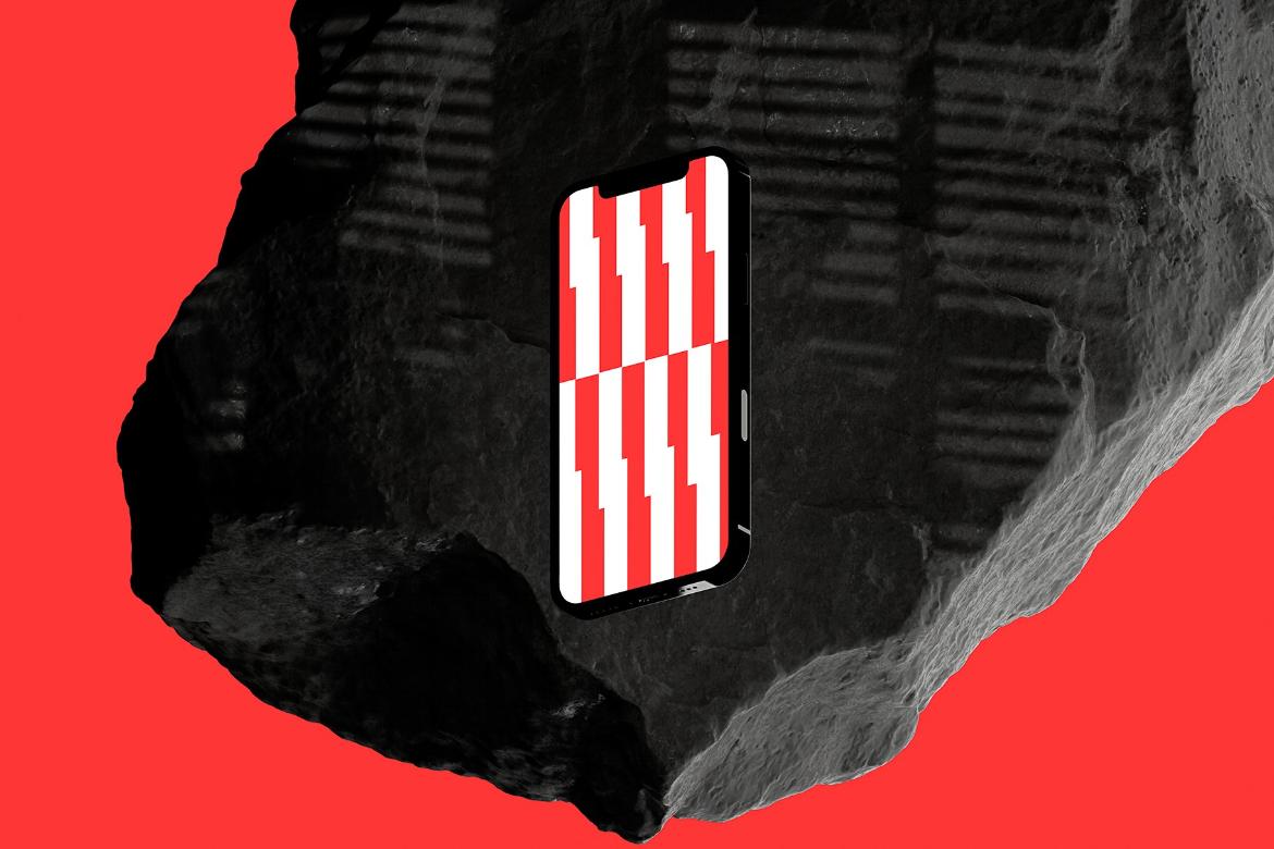 Floating iPhone 13 with Rock Mockup