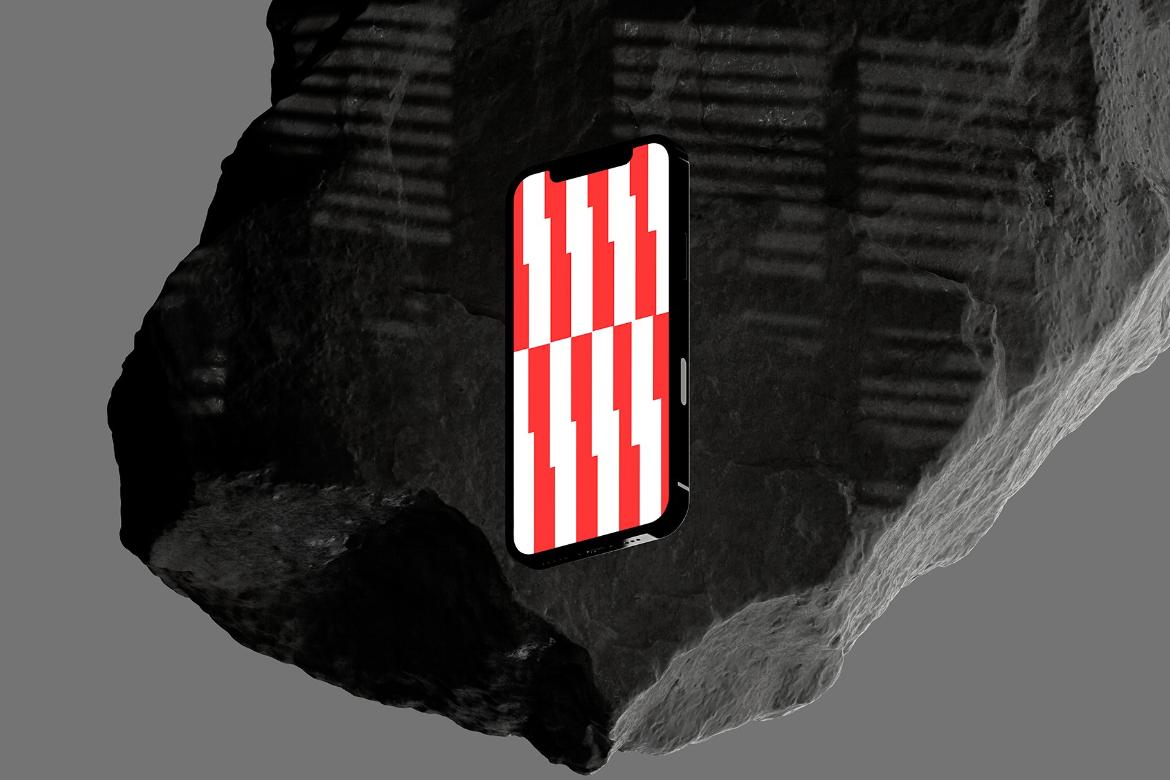 Floating iPhone 13 with Rock Mockup