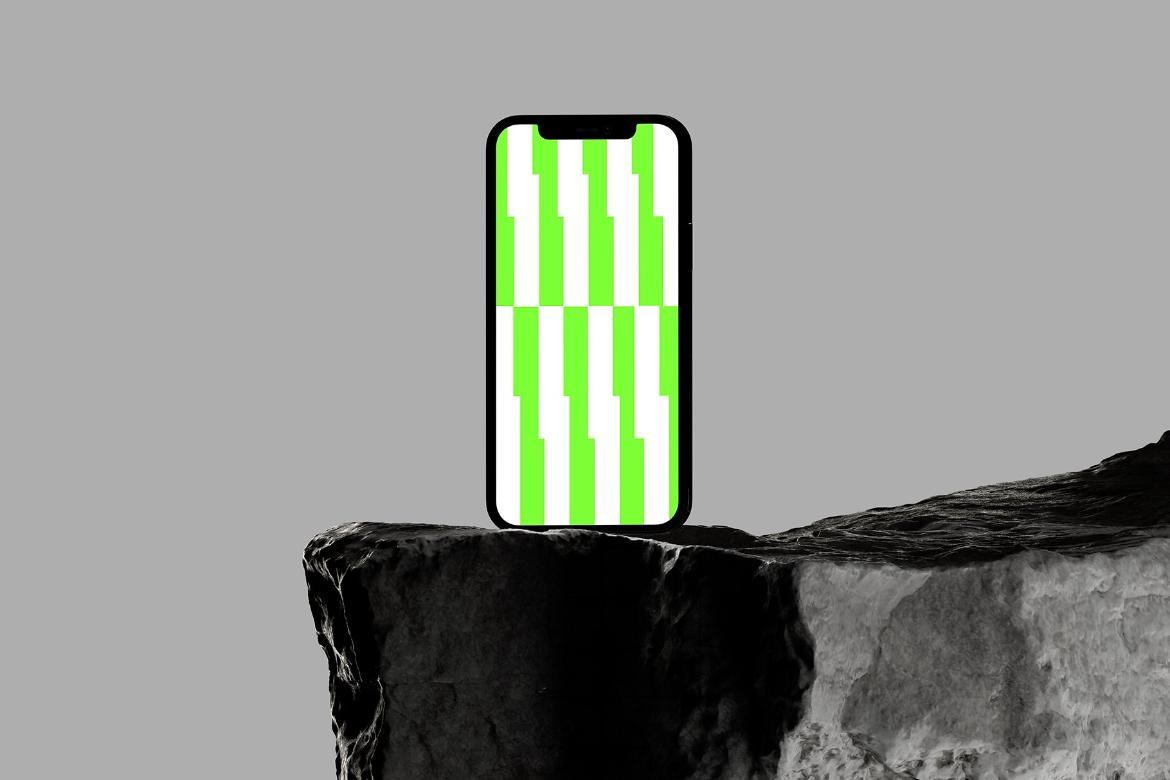 iPhone on Rock Frontal Mockup
