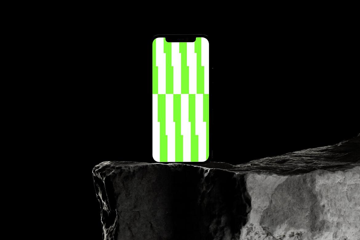 iPhone on Rock Frontal Mockup