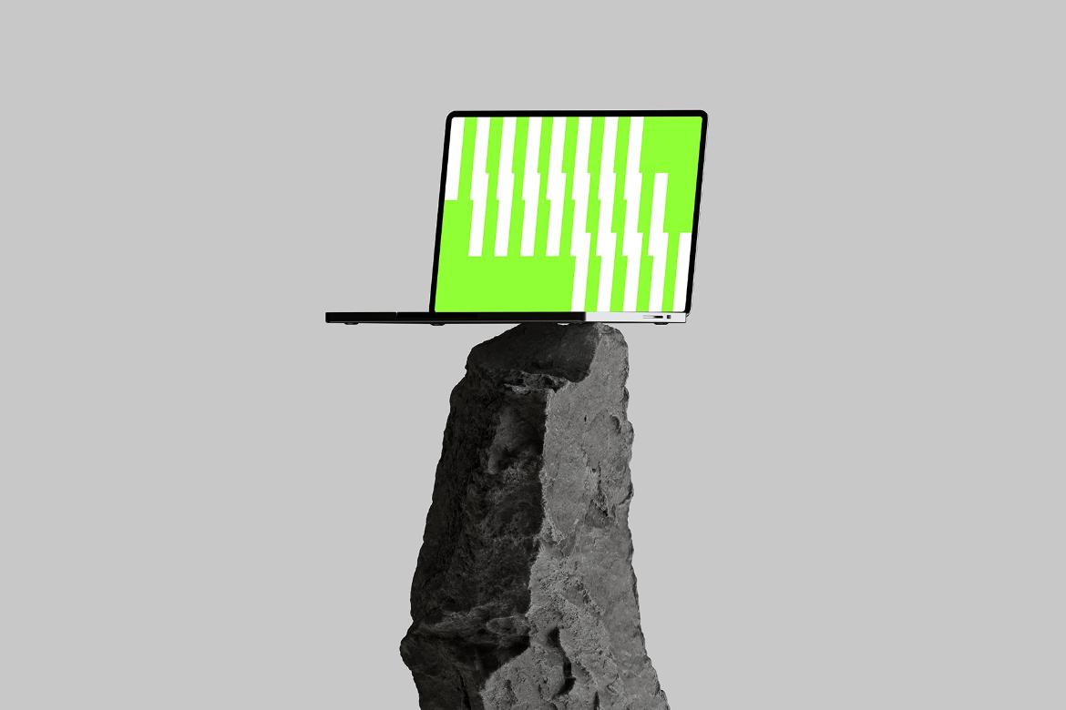Laptop Balance on Rock Mockup Portrait