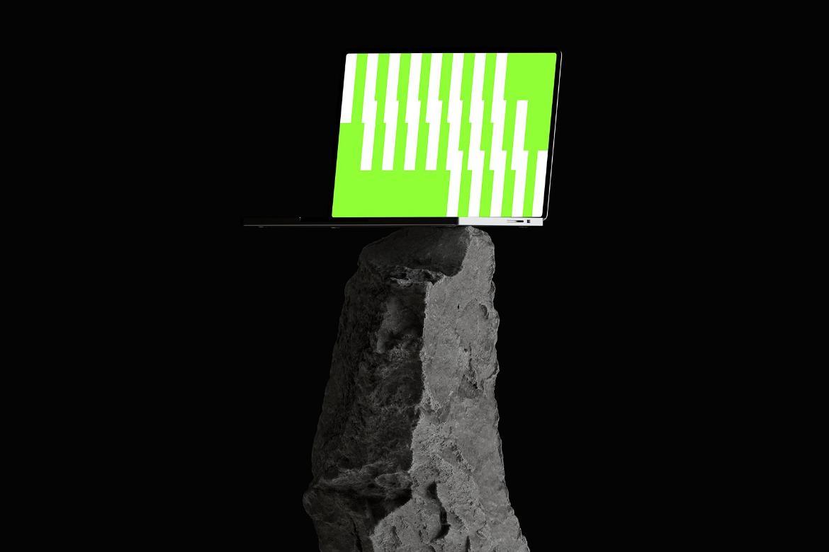 Laptop Balance on Rock Mockup Portrait