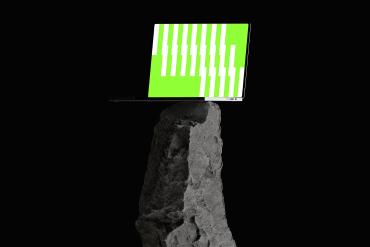 Laptop Balance on Rock Mockup Portrait