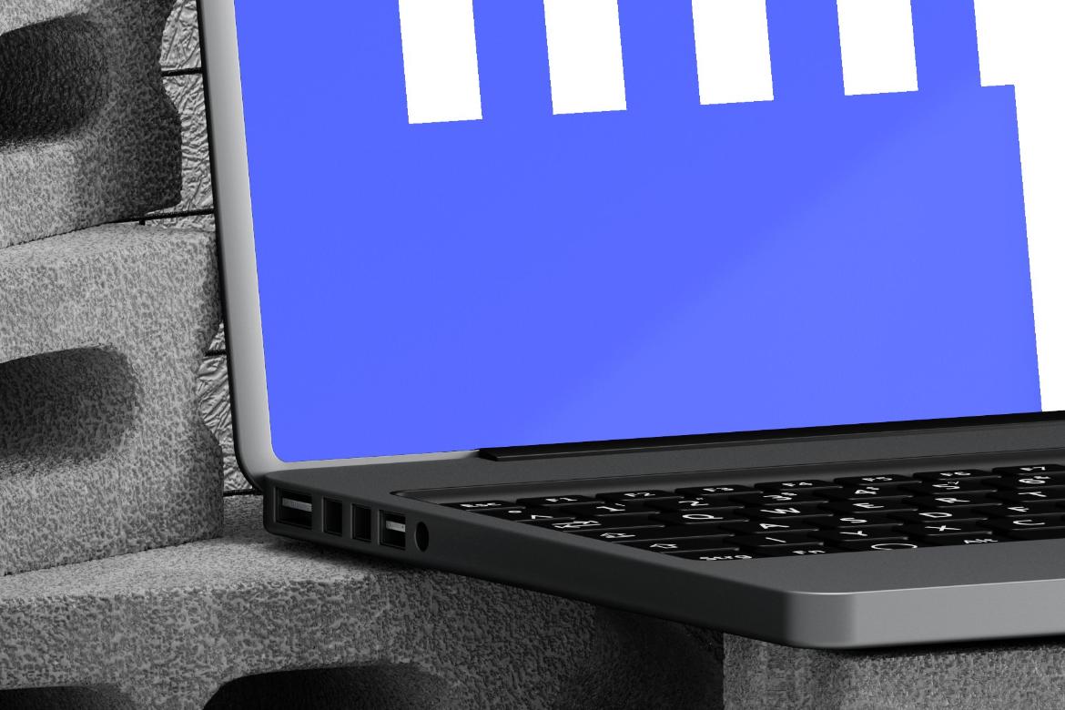 Laptop on Cinder Blocks Mockup