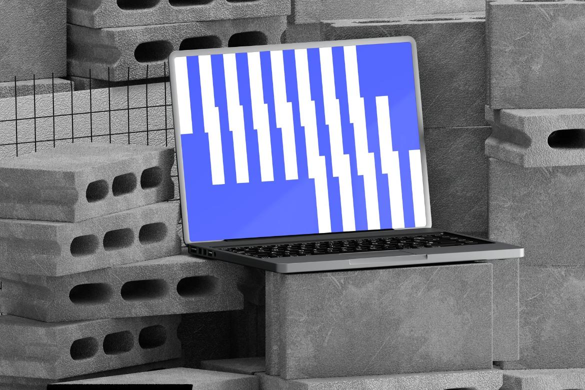 Laptop on Cinder Blocks Mockup