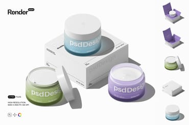 Cosmetic Jar and Box Mockup Set