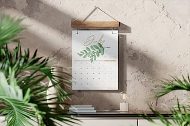 Calendar Poster on Wooden Hanger with Hooks Mockup