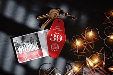 Hotel Keychain with Gold Ring in Vintage Style Mockup