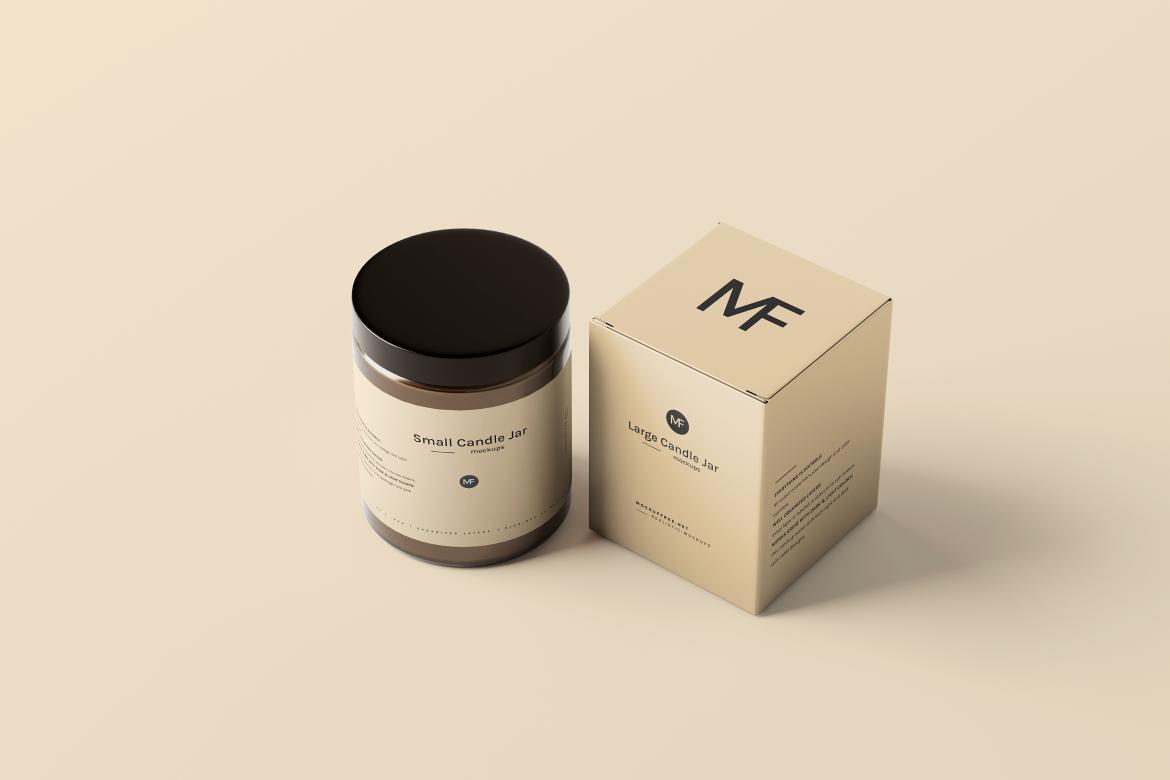 Small Candle Jar with Box Mockups