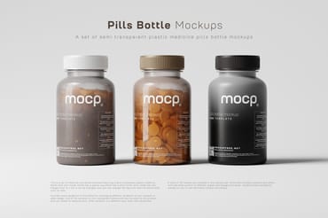 Semi Transparent Pills Bottle Mockups