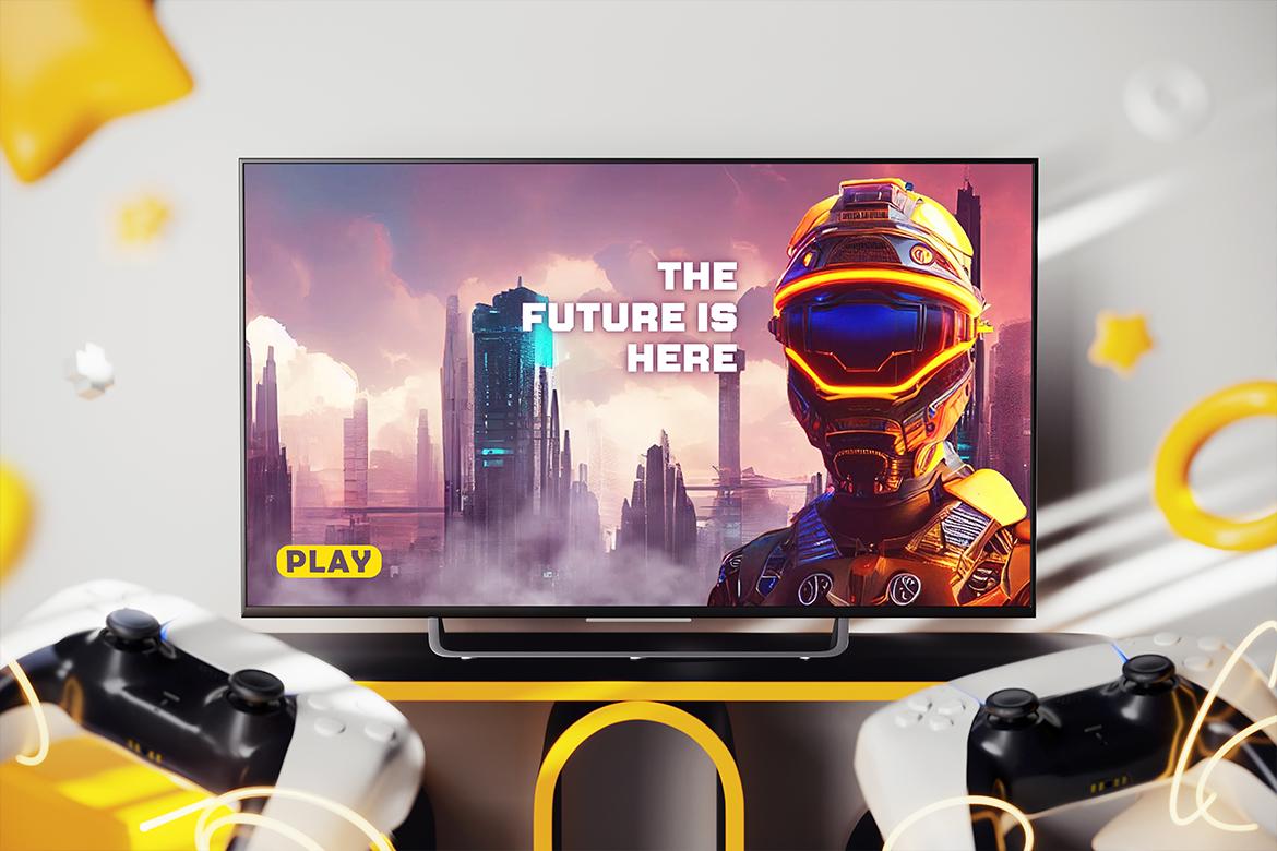 Playing Video Game TV Screen Mockup