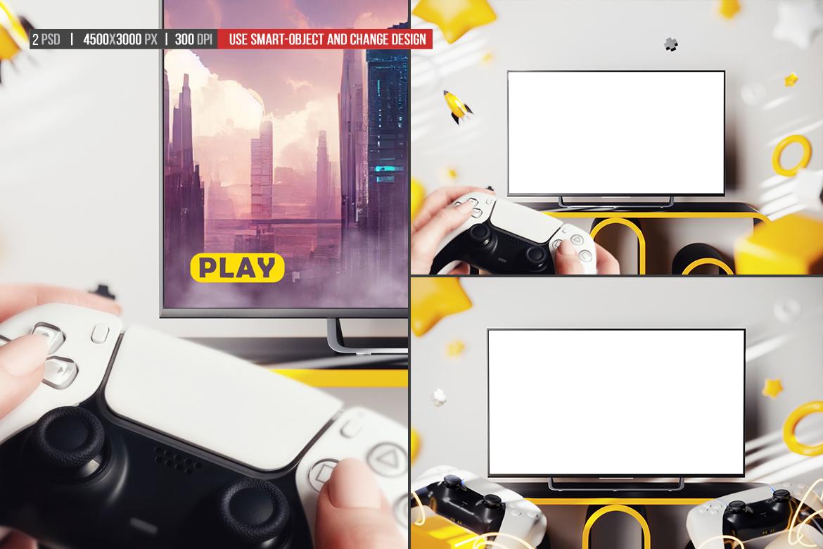 Playing Video Game TV Screen Mockup