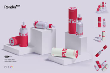 Glass Bottle and Paper Tube Mockups