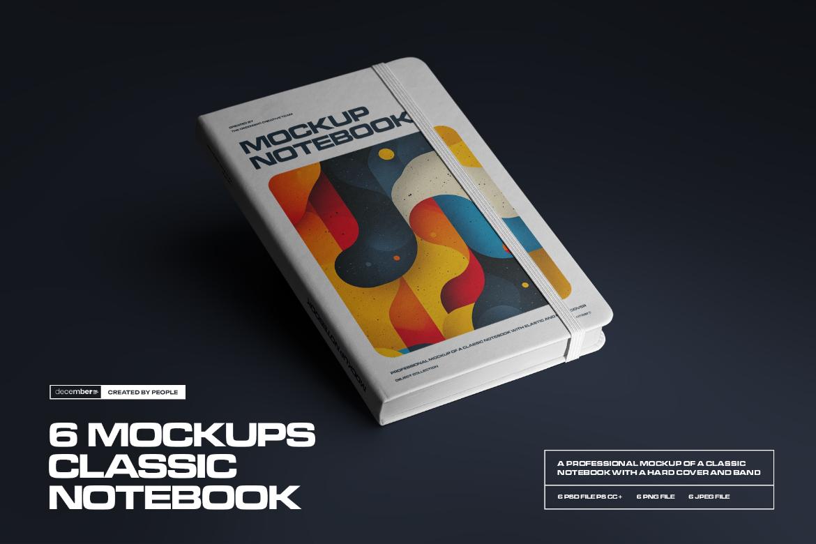 6 Mockups of Classic Notebook with Band and Hard Cover vol.2
