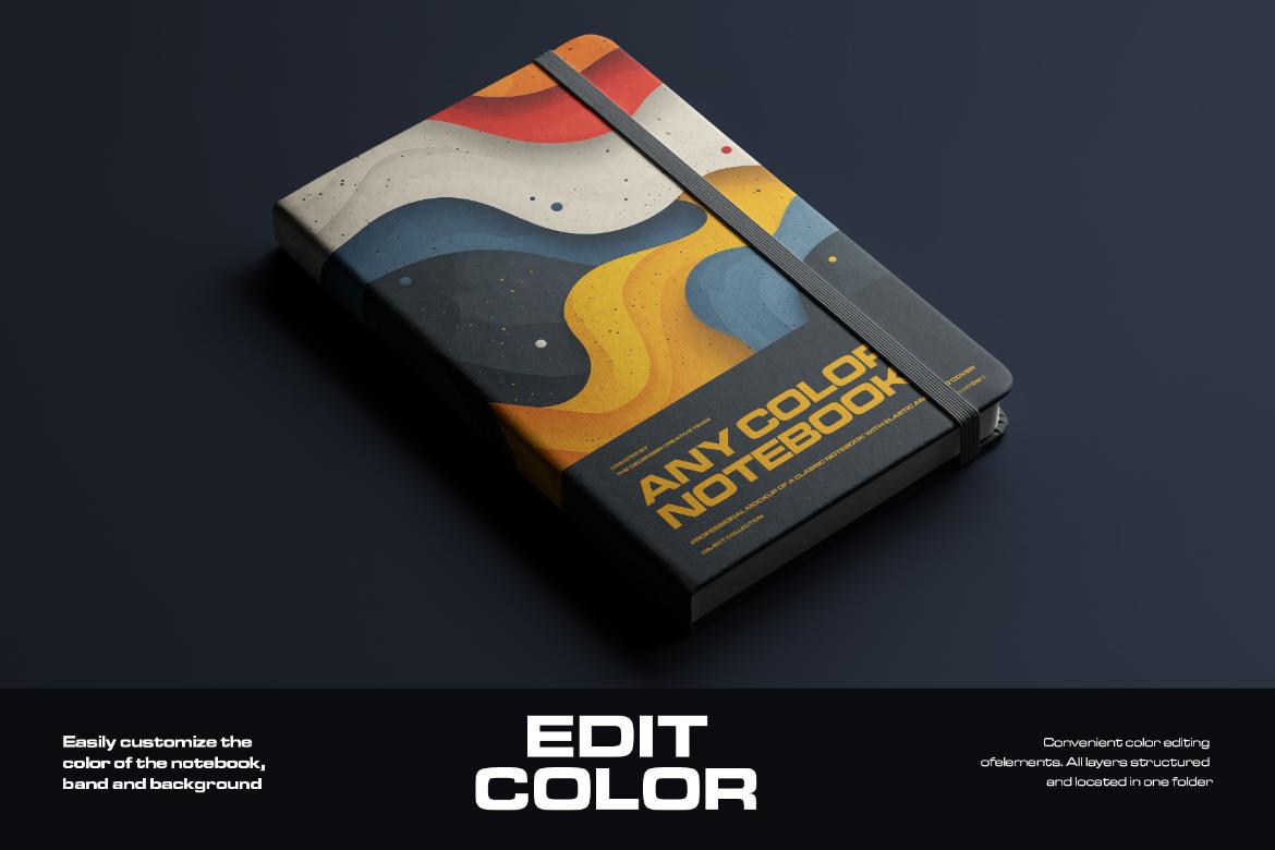 6 Mockups of Classic Notebook with Band and Hard Cover vol.2