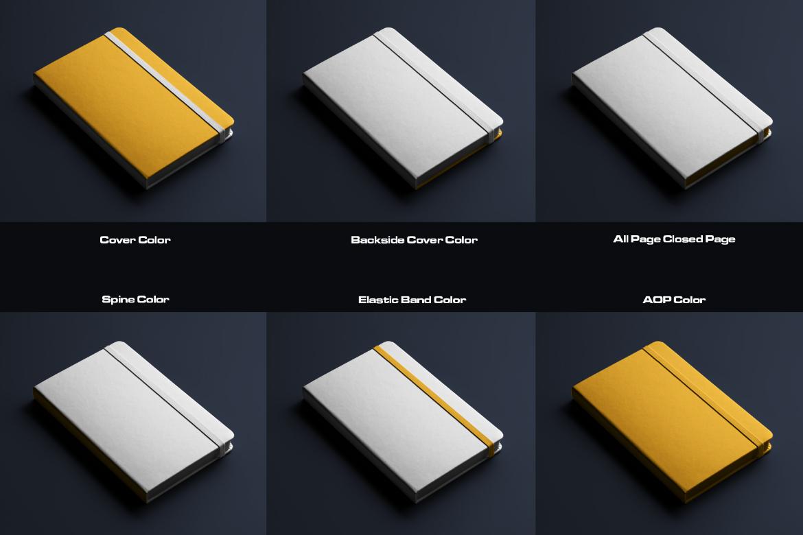 6 Mockups of Classic Notebook with Band and Hard Cover vol.2