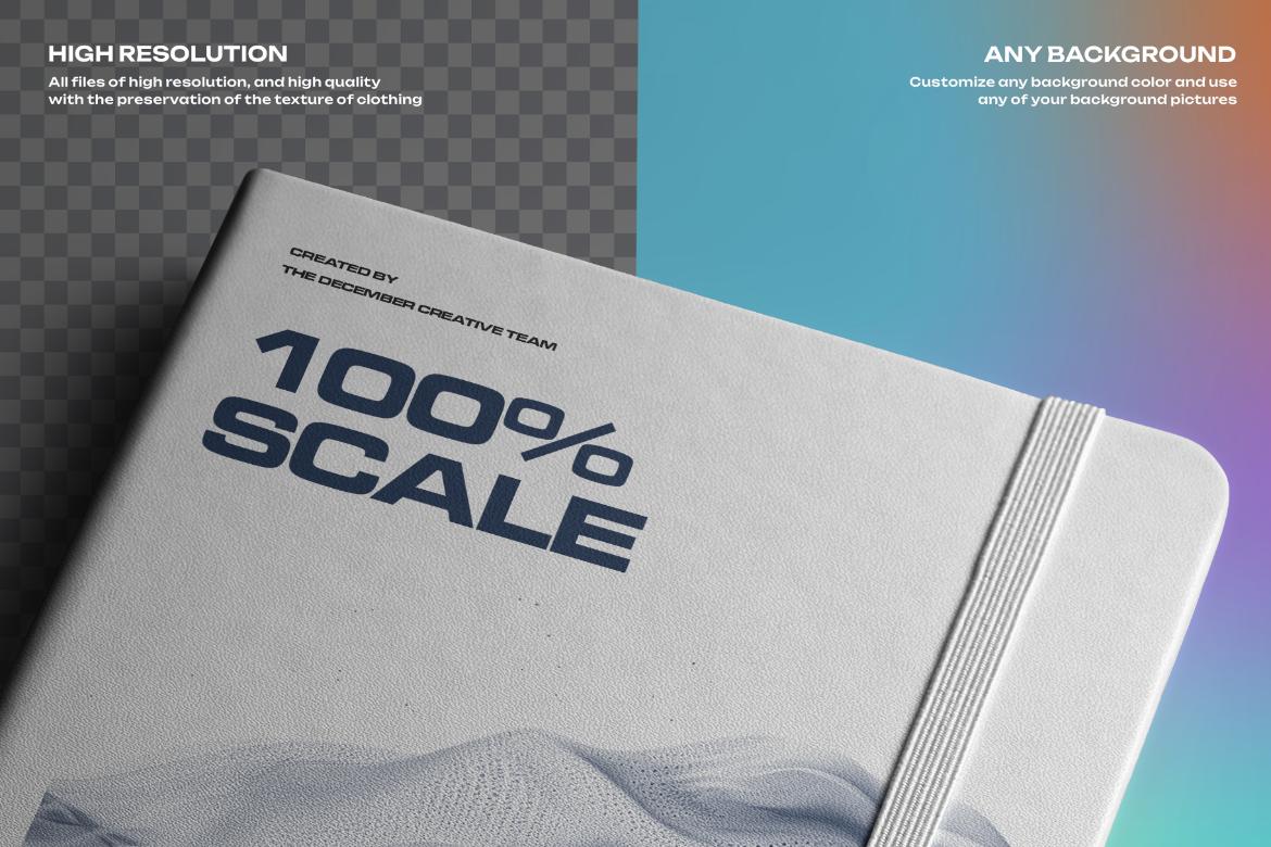 6 Mockups of Classic Notebook with Band and Hard Cover vol.2