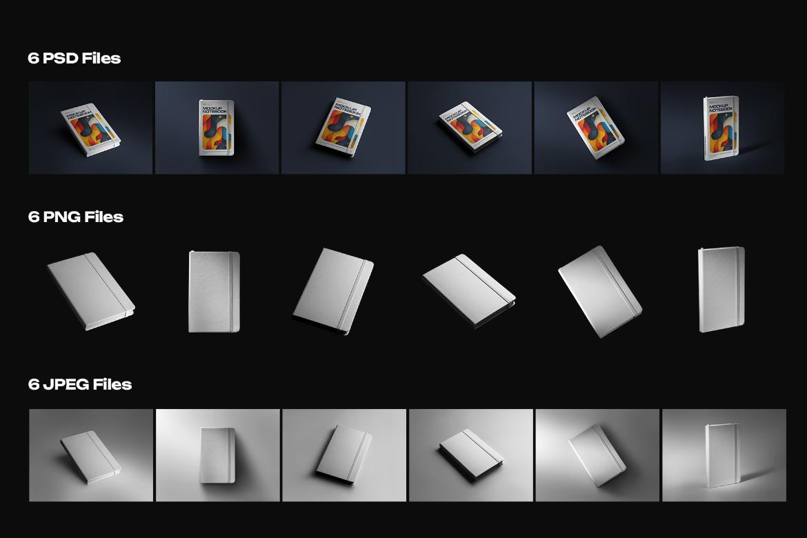 6 Mockups of Classic Notebook with Band and Hard Cover vol.2