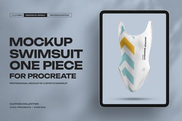  4 Mockups of a One Piece Sports Women's Swimsuit for Procreate. 3D Style 