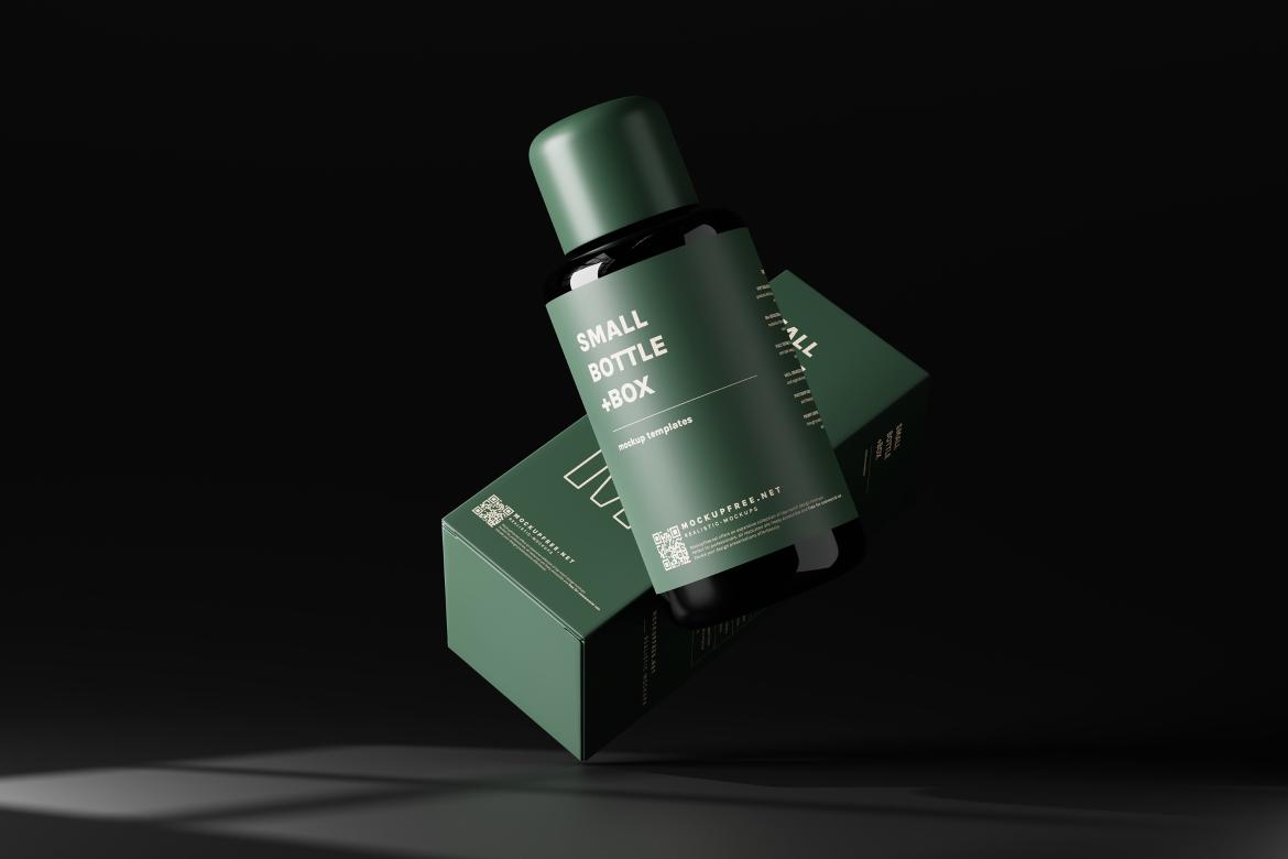 Small Liquid Bottle and Box Mockups