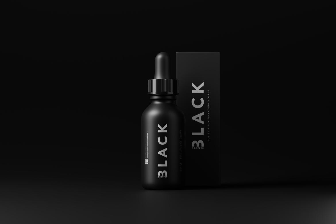 Black Dropper Bottle + Box Mockups