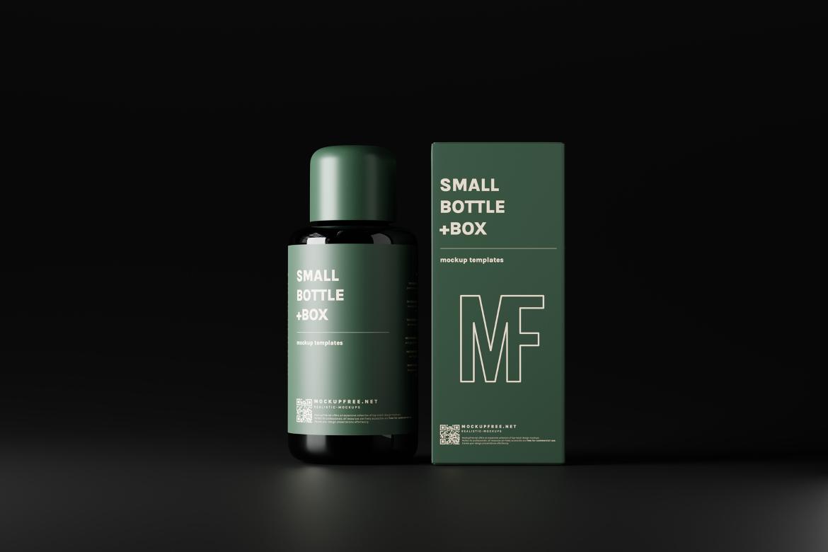 Small Liquid Bottle and Box Mockups