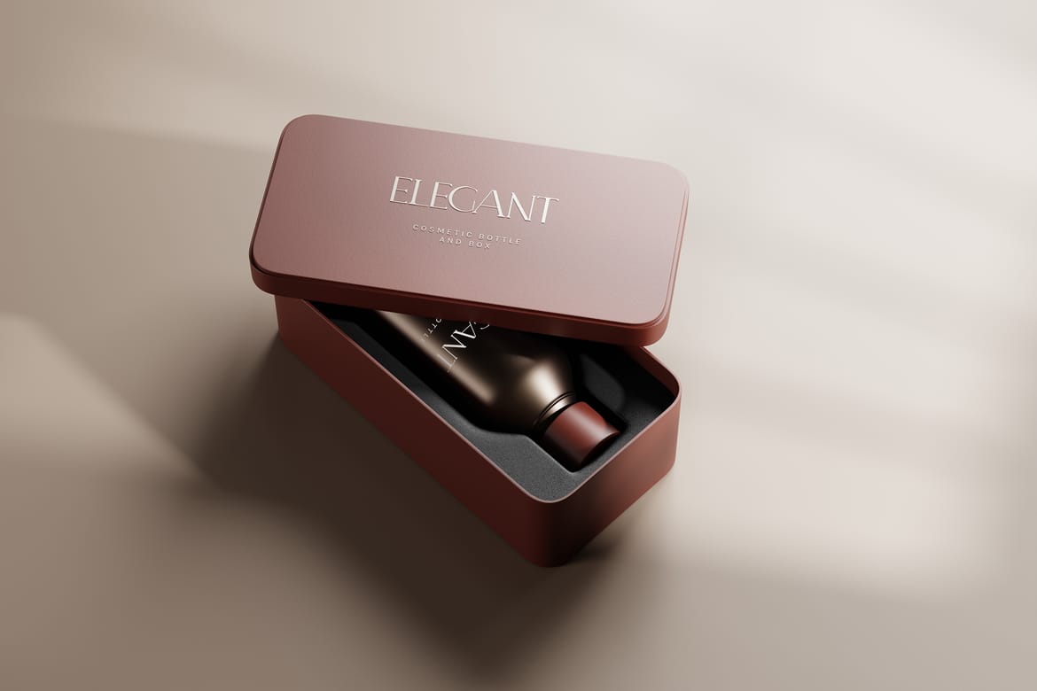 Metallic Box and Glass Bottle Packaging Mockups