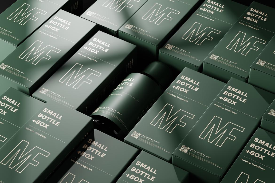 Small Liquid Bottle and Box Mockups
