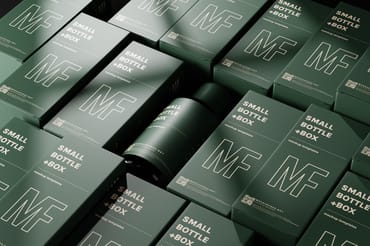 Small Liquid Bottle and Box Mockups