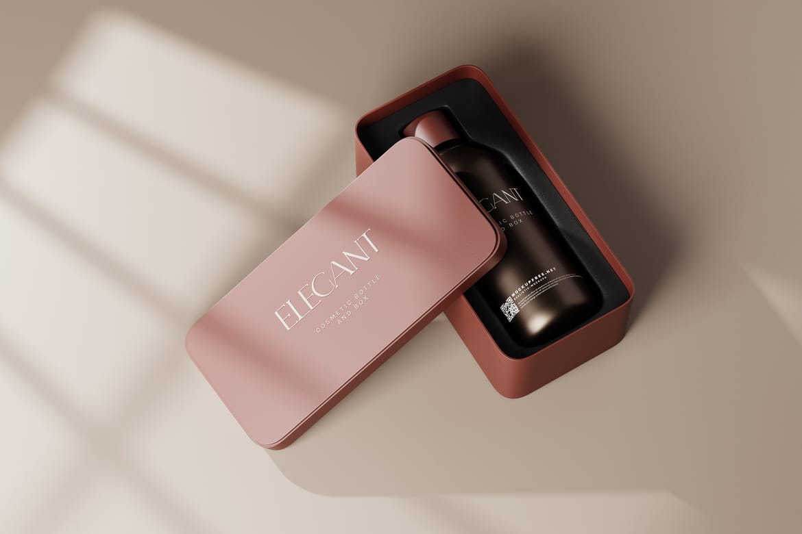 Metallic Box and Glass Bottle Packaging Mockups