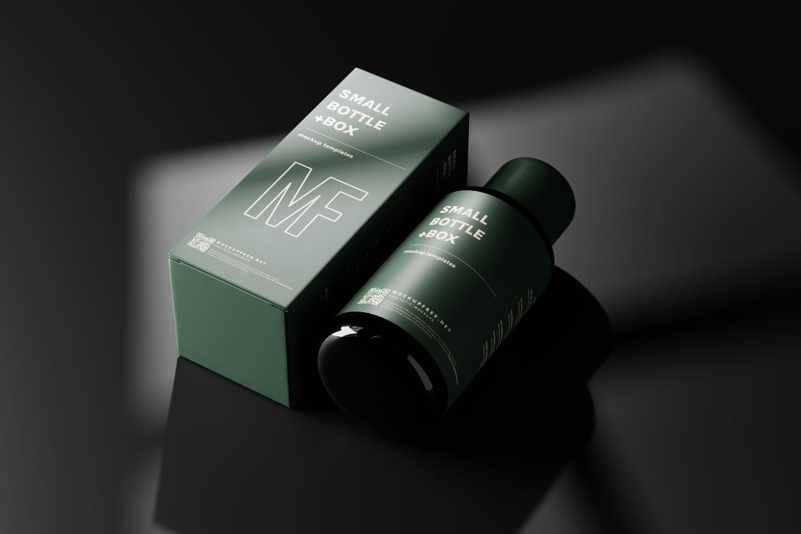 Small Liquid Bottle and Box Mockups