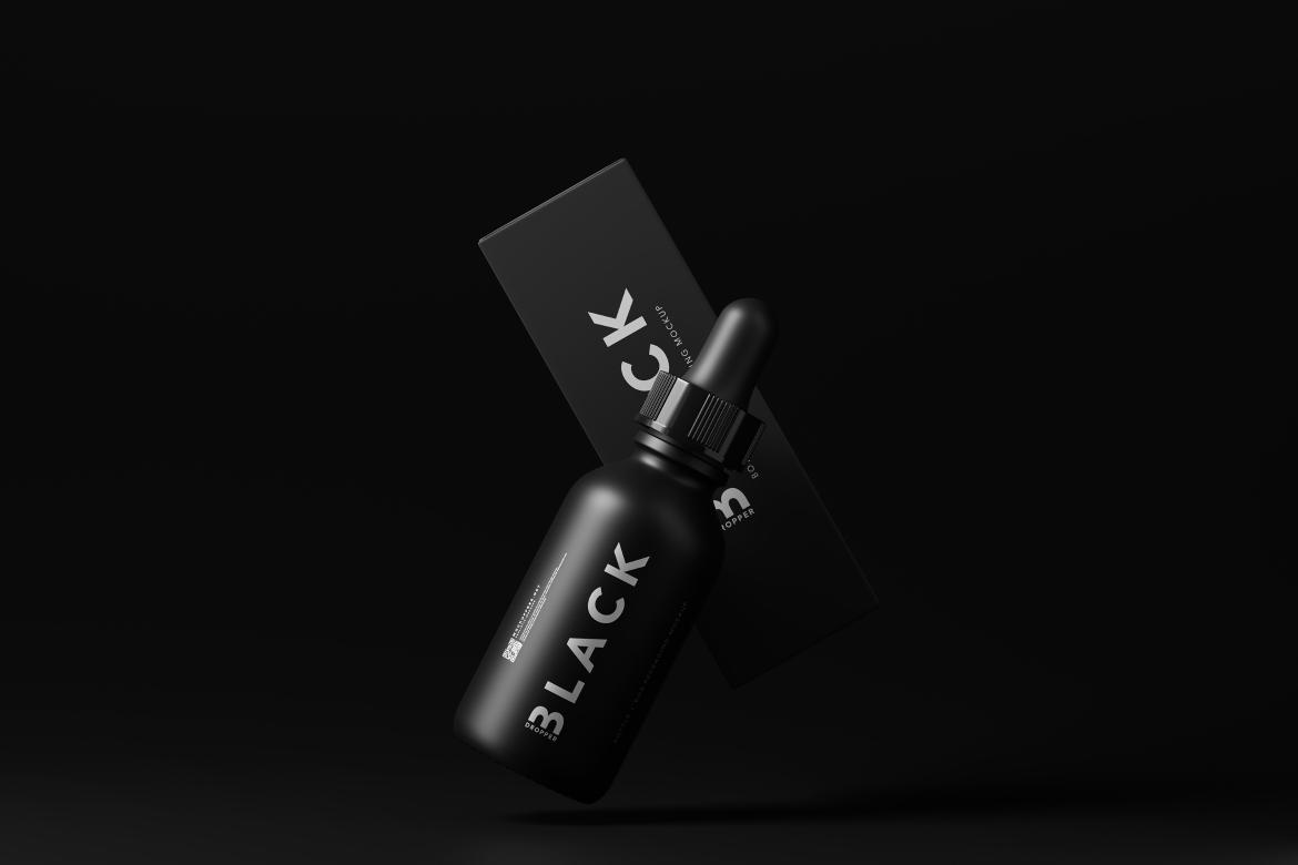Black Dropper Bottle + Box Mockups