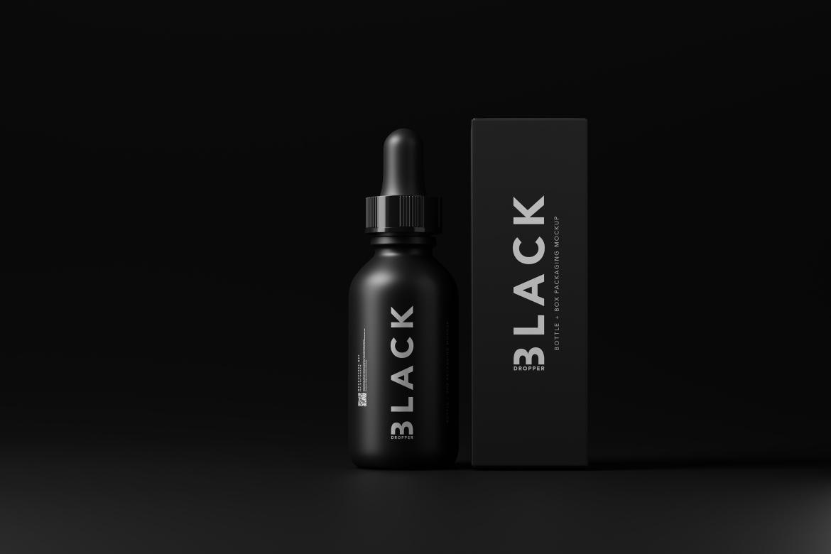 Black Dropper Bottle + Box Mockups