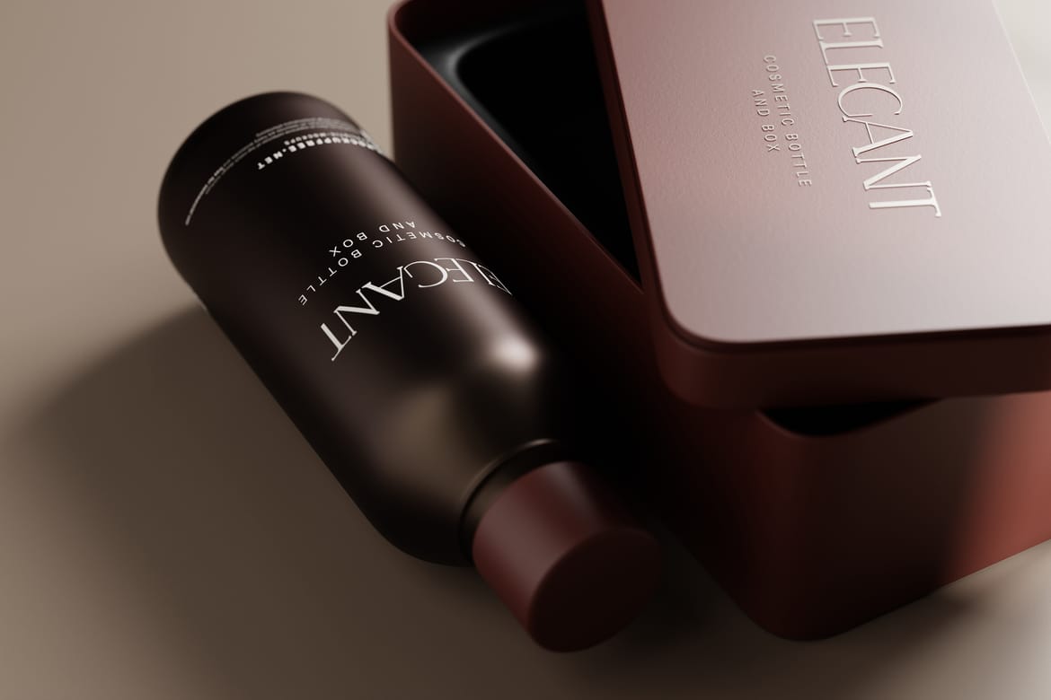 Metallic Box and Glass Bottle Packaging Mockups