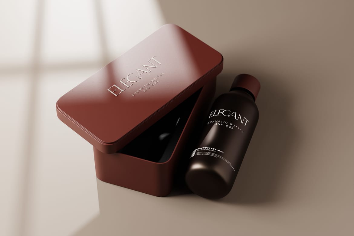 Metallic Box and Glass Bottle Packaging Mockups