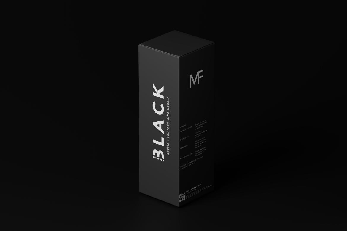 Black Dropper Bottle + Box Mockups