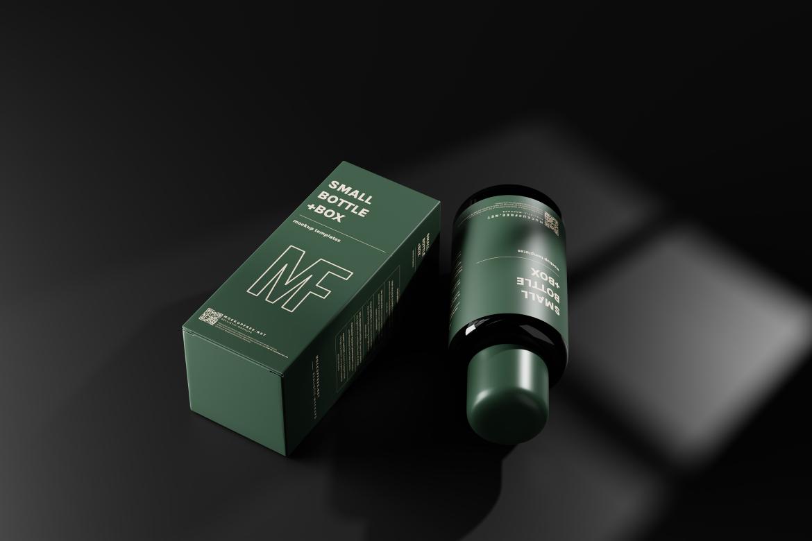 Small Liquid Bottle and Box Mockups