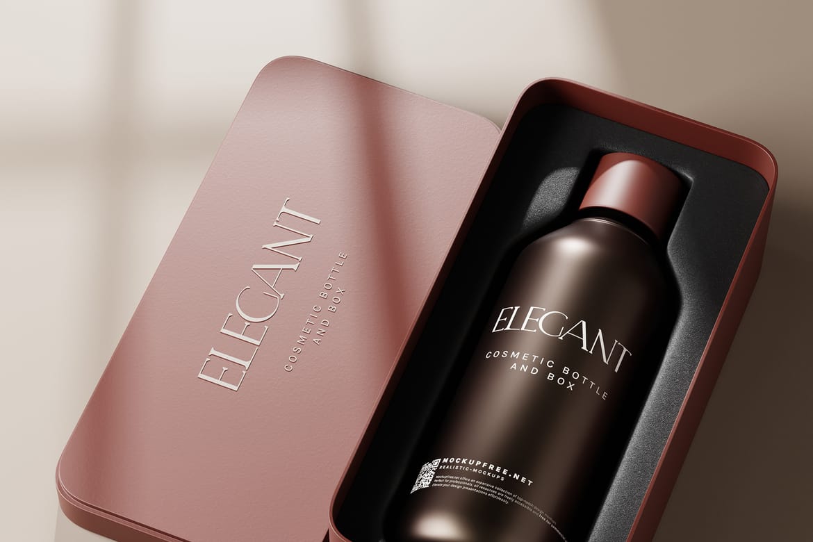 Metallic Box and Glass Bottle Packaging Mockups