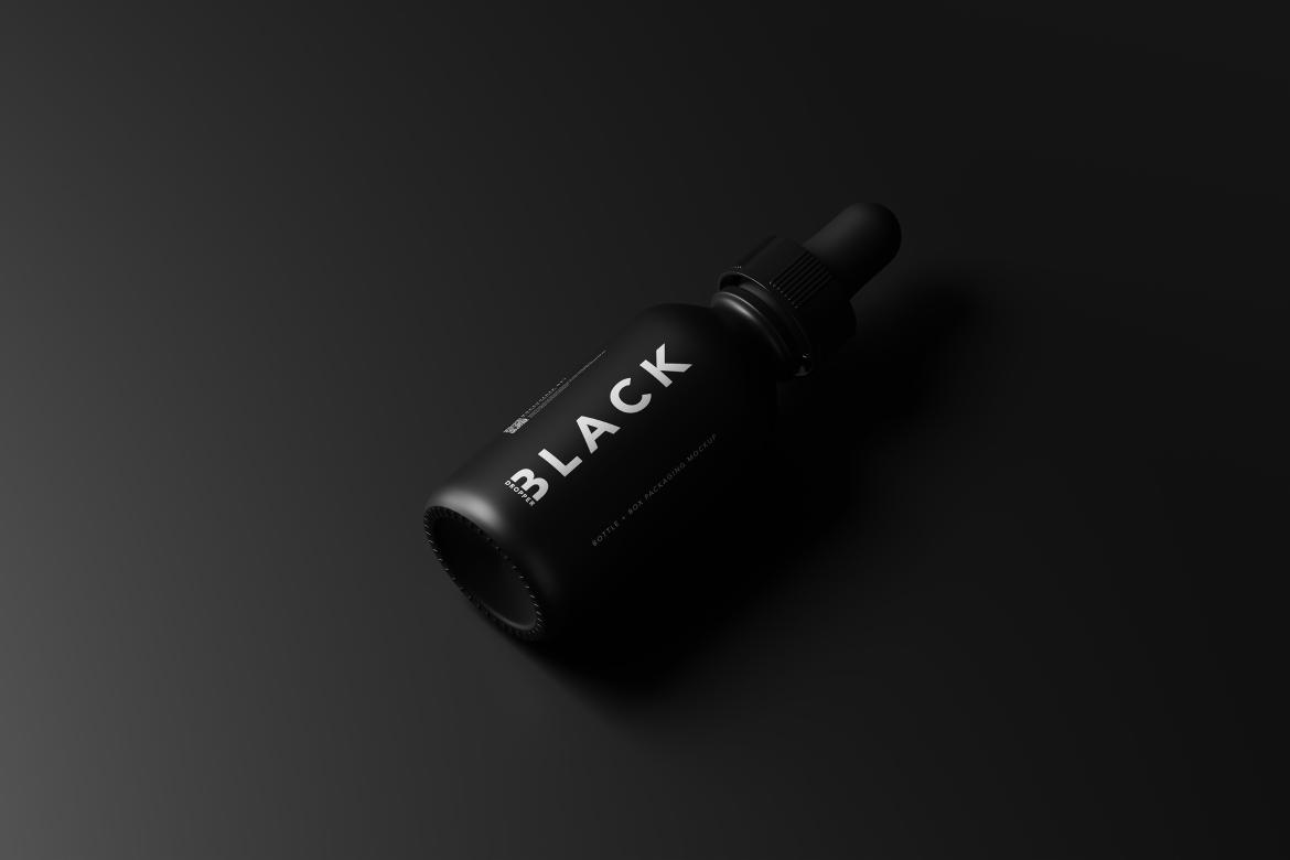 Black Dropper Bottle + Box Mockups