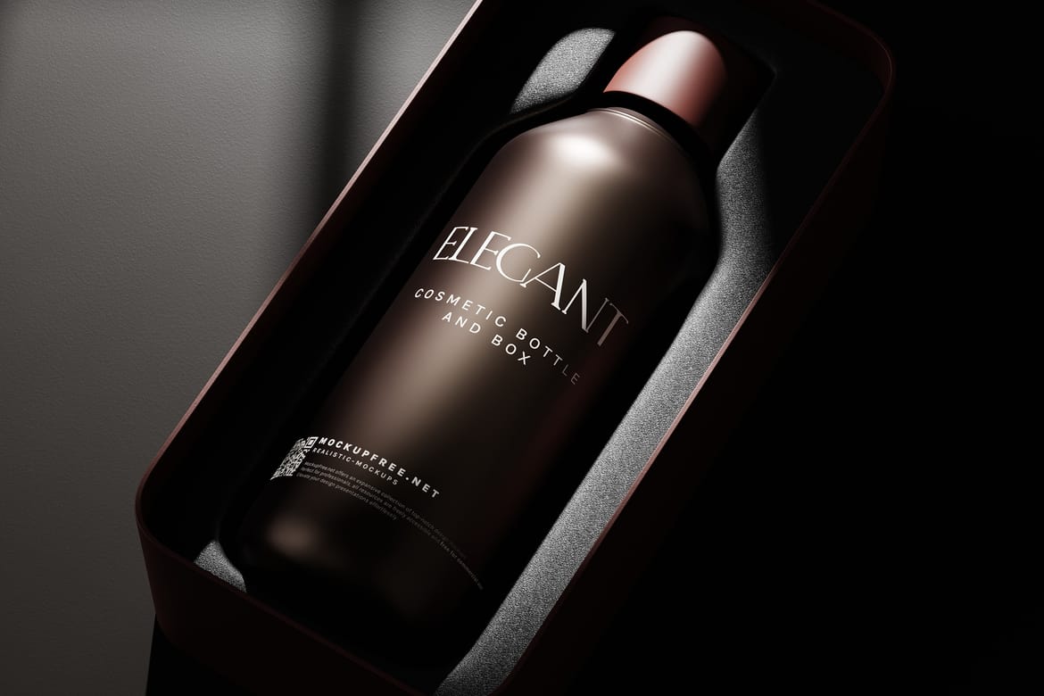 Metallic Box and Glass Bottle Packaging Mockups