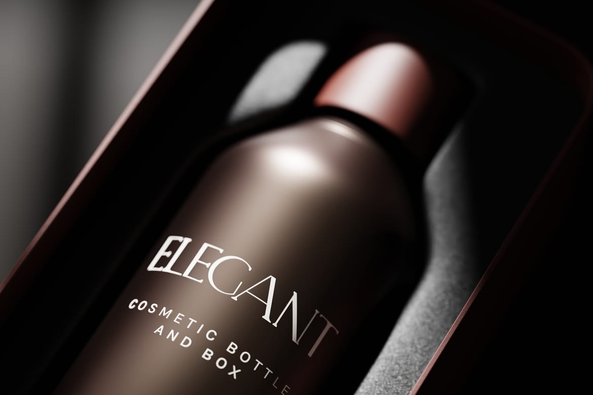 Metallic Box and Glass Bottle Packaging Mockups